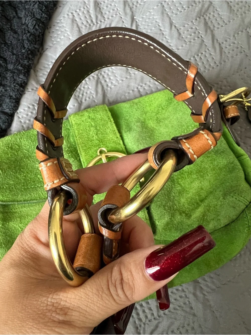 Coach Green Suede Belt-Accent SoHo Shoulder Bag